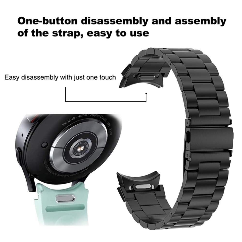 Samsung Galaxy Watch 6 Three-Strains Metal Watch Band (Black) - Adjustable Steel Strap