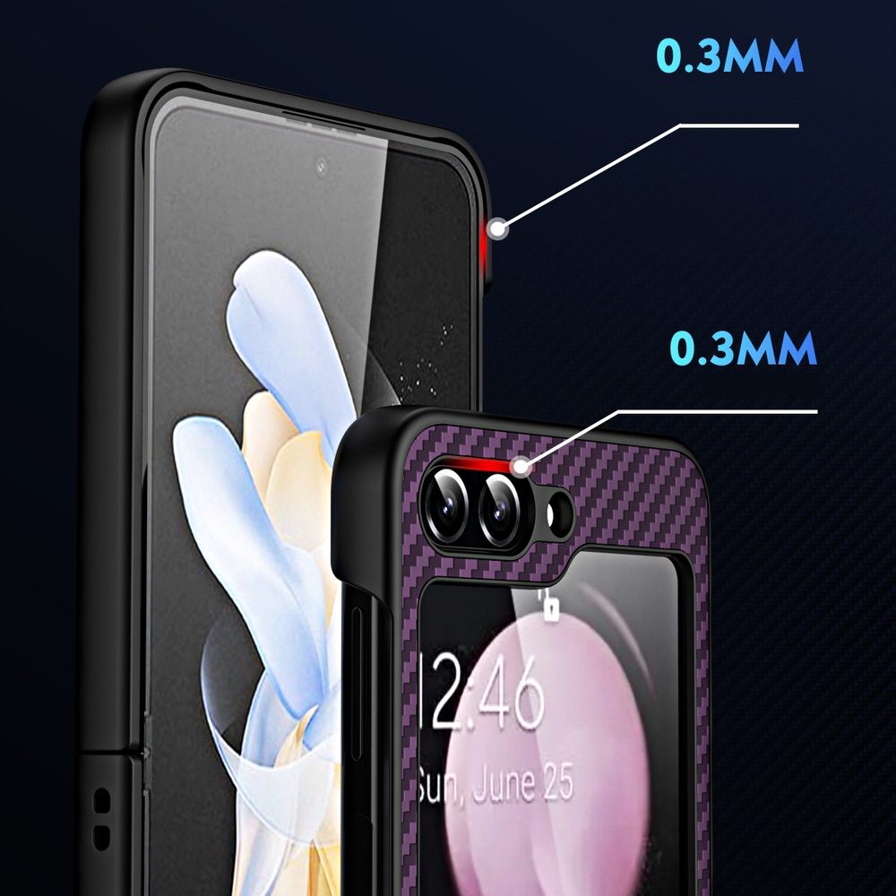 Samsung Galaxy Z Flip 5 Case Carbon Fiber Texture Glass Panel - Black
