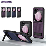 Samsung Galaxy Z Flip5 Case Carbon Fiber Texture Glass Panel - Dark Purple