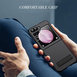 Samsung Galaxy Z Flip5 Case Carbon Fiber Texture Glass Panel - Dark Purple