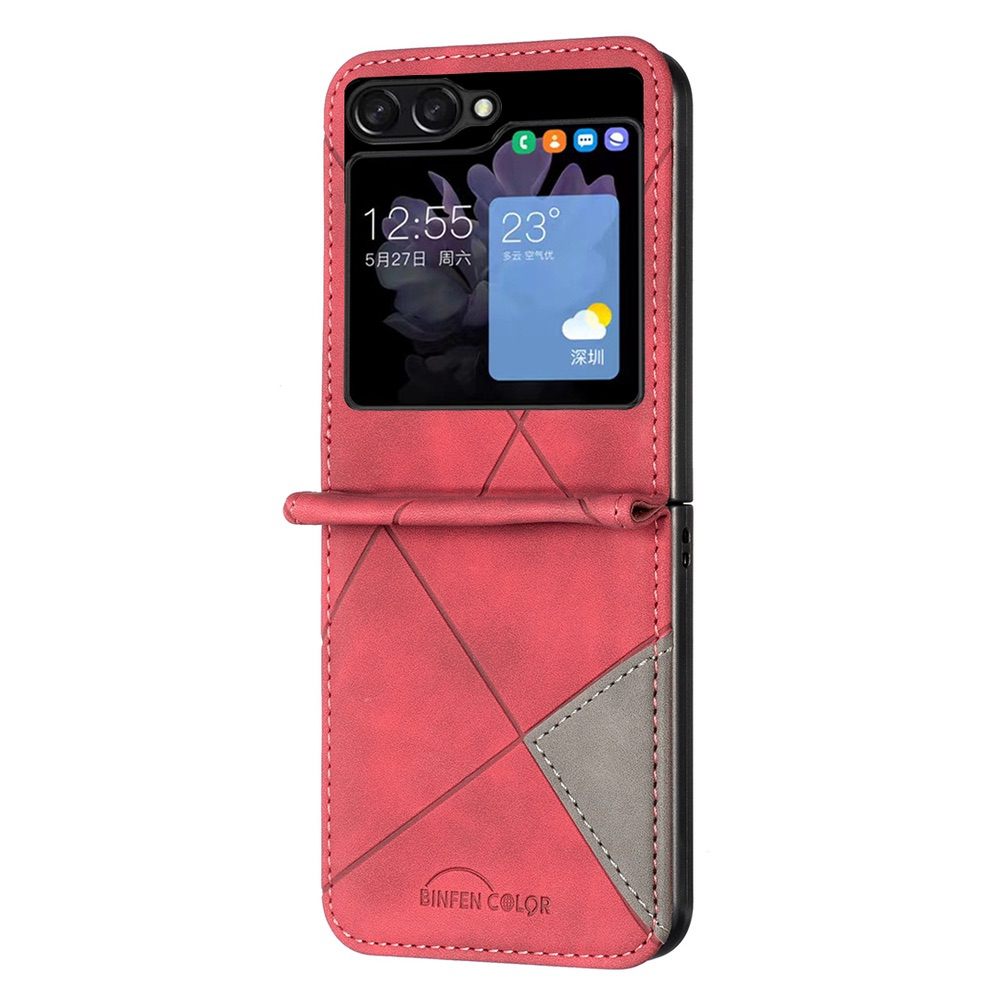 Samsung Galaxy Z Flip5 Case Rhombus Texture PU Leather - Red