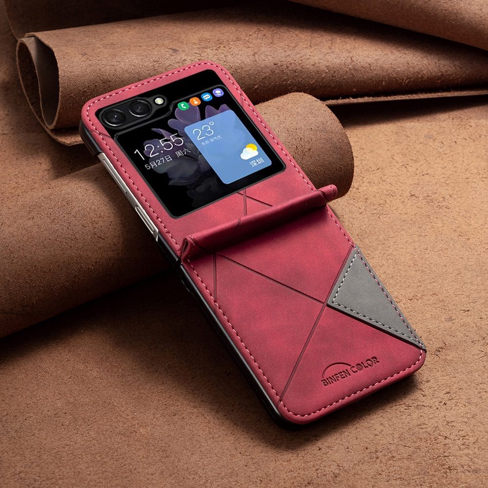 Samsung Galaxy Z Flip5 Case Rhombus Texture PU Leather - Red