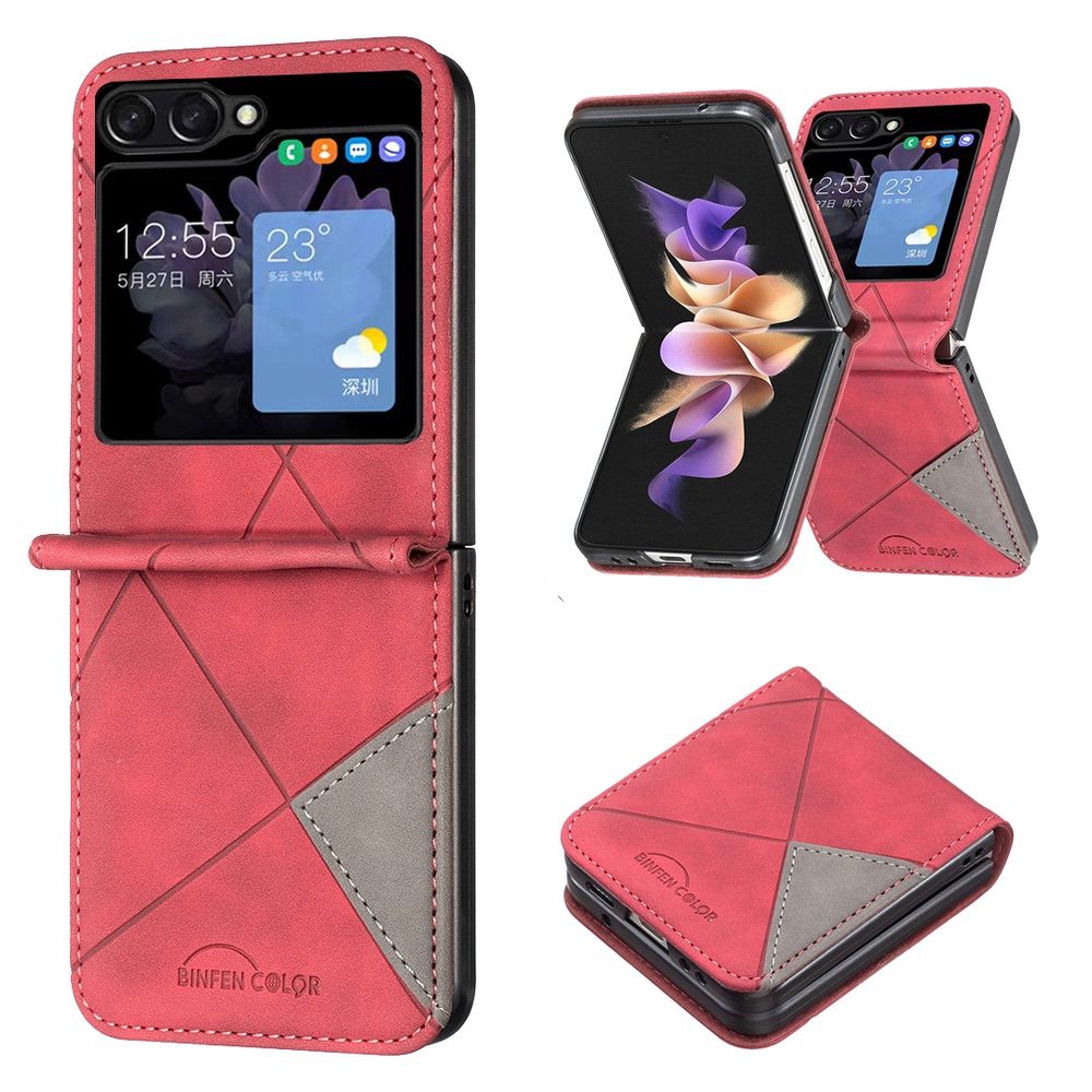 Samsung Galaxy Z Flip5 Case Rhombus Texture PU Leather - Red