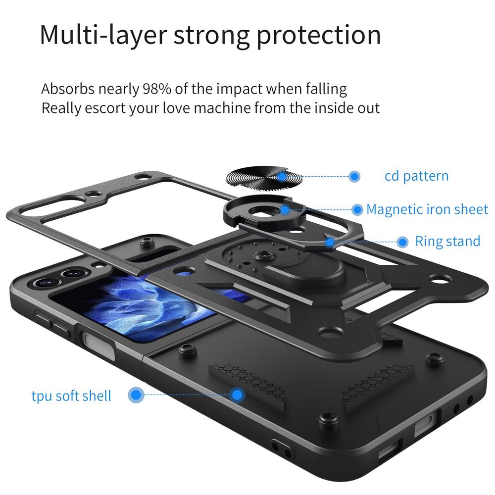 Samsung Galaxy Z Flip5 5G Case with 360 Degree Rotating Holder - Black