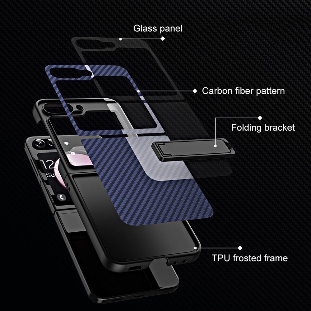 Samsung Galaxy Z Flip5 Case Carbon Fiber Texture Glass Panel - Blue