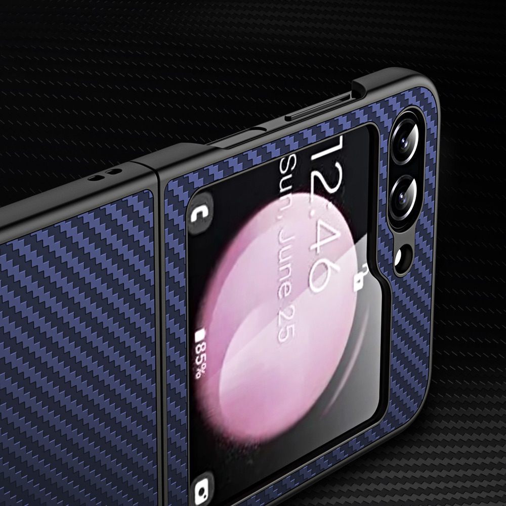 Samsung Galaxy Z Flip5 Case Carbon Fiber Texture Glass Panel - Blue