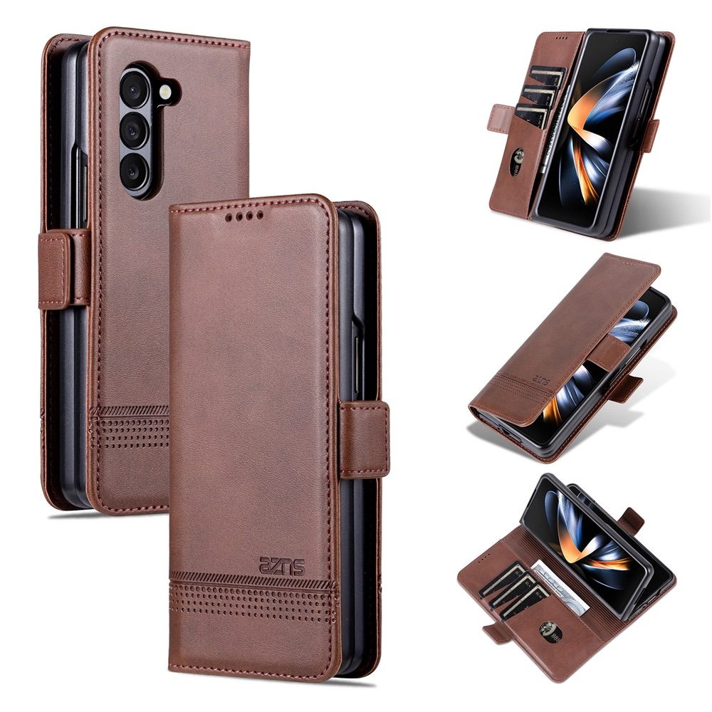 Samsung Galaxy Z Fold5 5G Case Magnetic Calf Texture Flip Wallet - Dark Brown