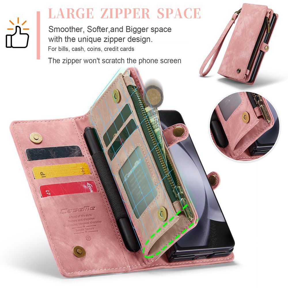 Samsung Galaxy Z Fold5 Case Multi-slot Zipper Wallet - Pink