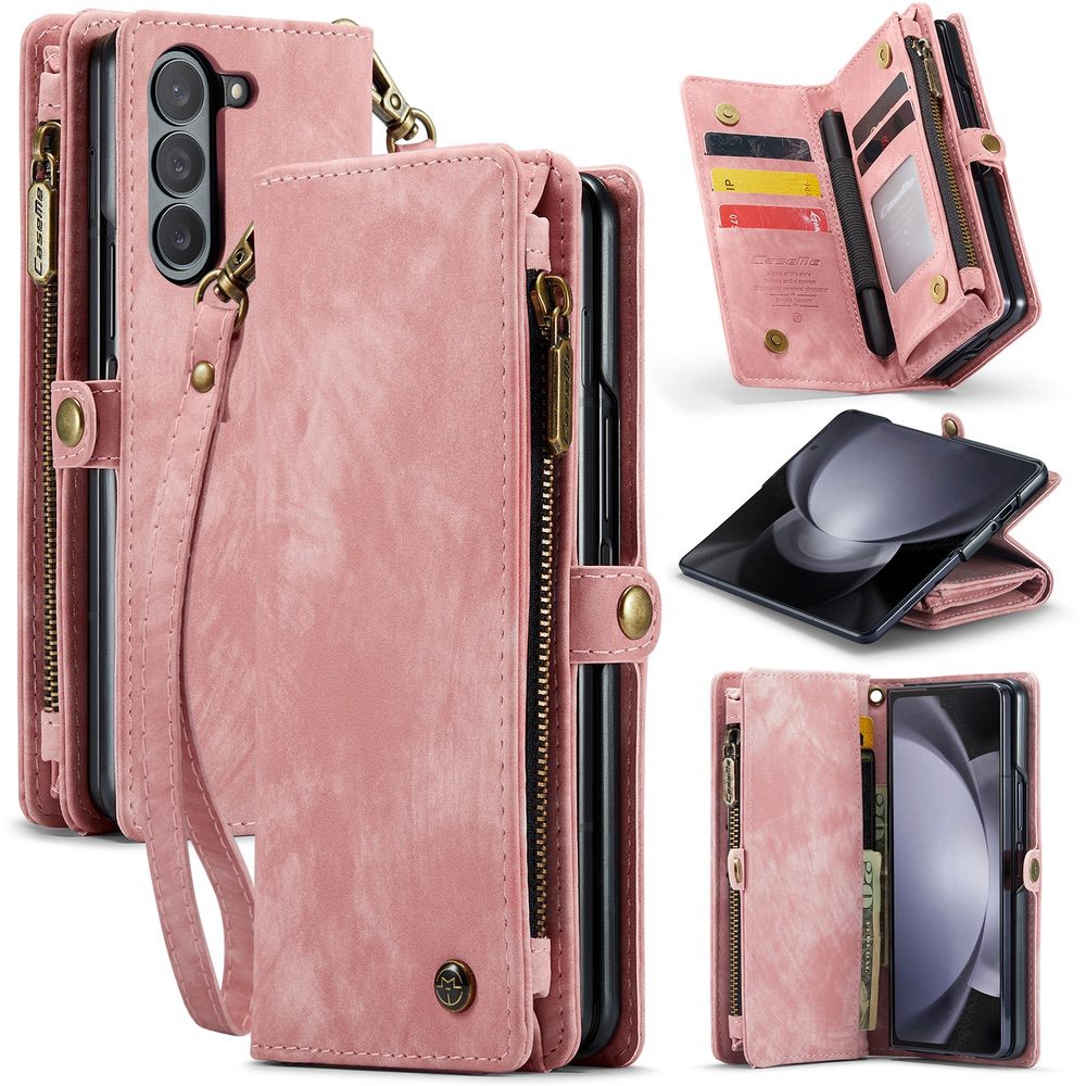Samsung Galaxy Z Fold5 Case Multi-slot Zipper Wallet - Pink