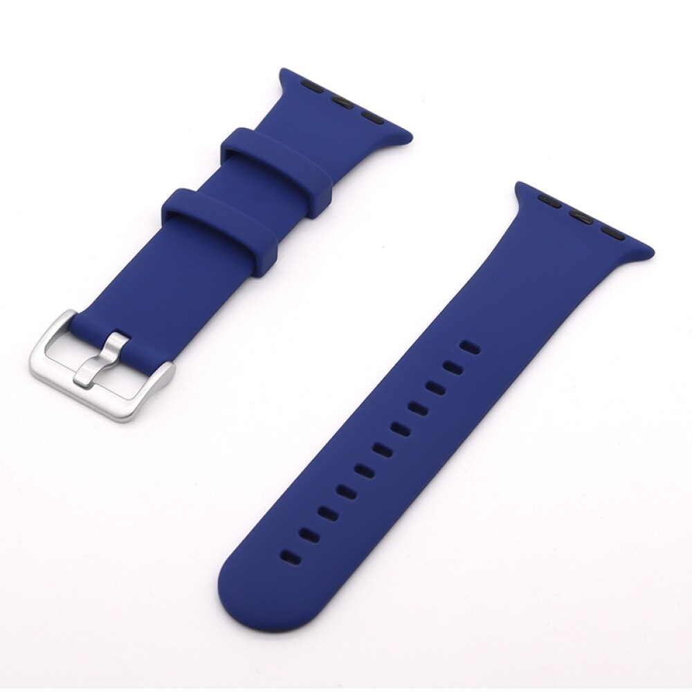 Silver Buckle Silicone Strap For Apple Watch Series 49 / 45 / 44 / 42mm - Dark Blue