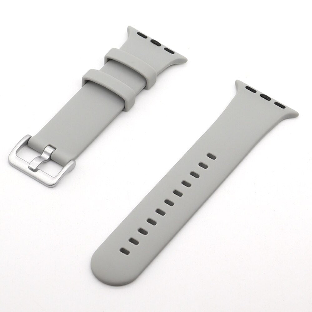 Silver Buckle Silicone Strap For Apple Watch Series 49 / 45 / 44 / 42mm - Grey