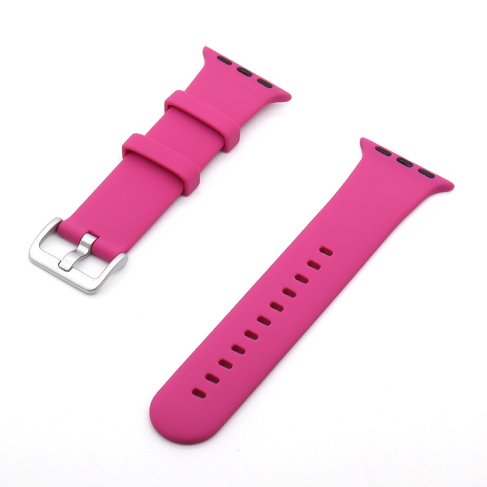 Silver Buckle Silicone Strap For Apple Watch Series 49 / 45 / 44 / 42mm - Rose Red