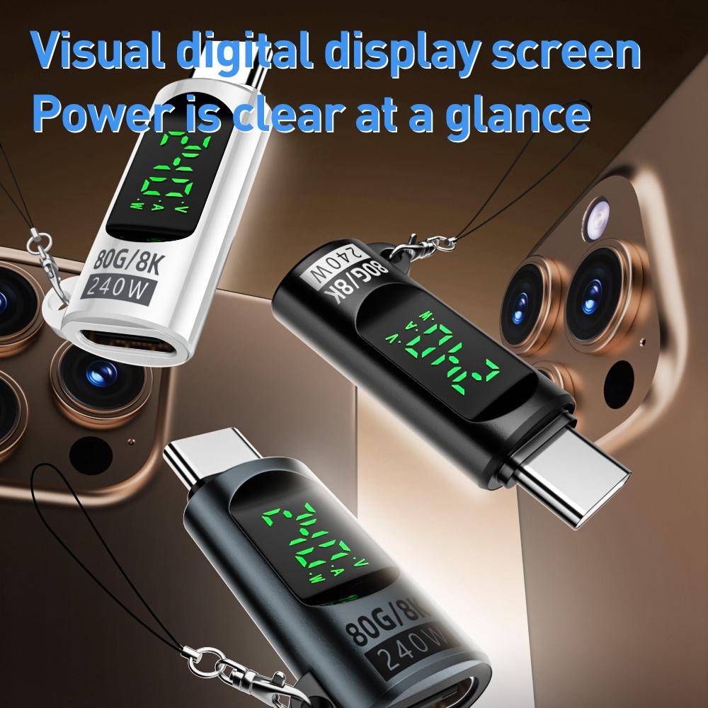 Type-C Male to Female 240W 80Gbps Adapter with Display – White