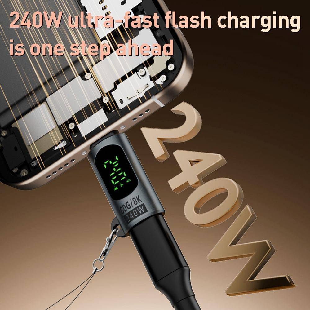 Type-C Male to Female 240W 80Gbps Adapter with Display – White