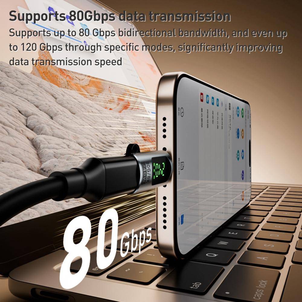 Type-C Male to Female 240W 80Gbps Adapter with Display – White