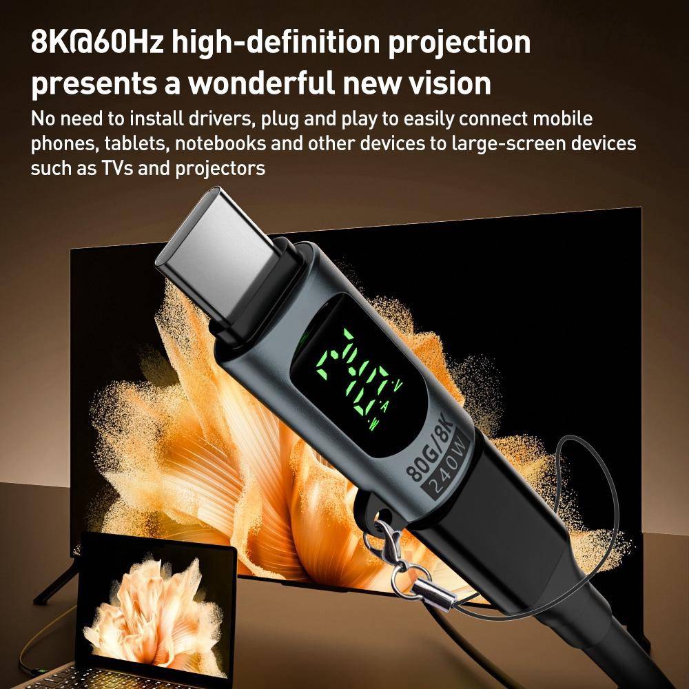 Type-C Male to Female 240W 80Gbps Adapter with Display – White