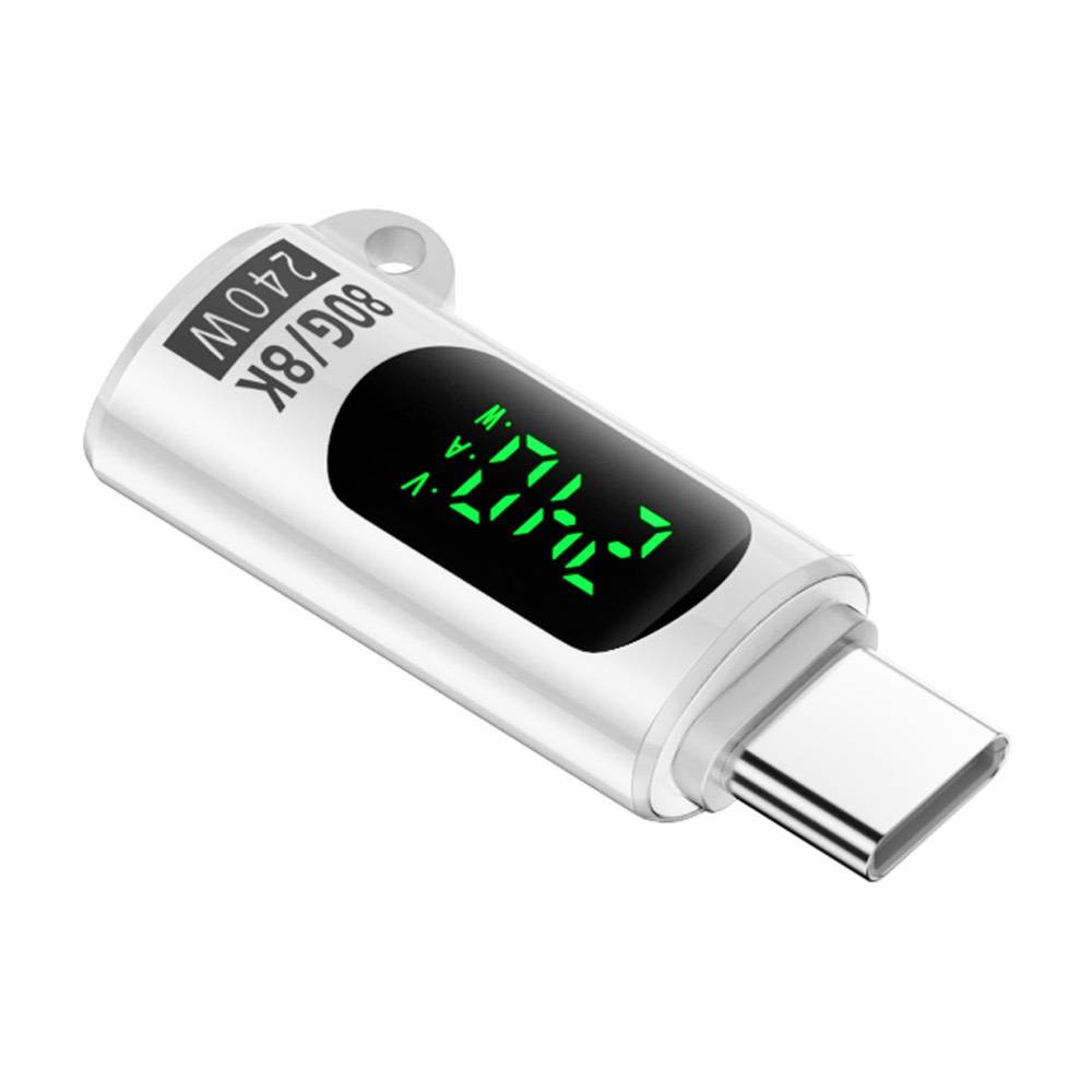 Type-C Male to Female 240W 80Gbps Adapter with Display – White