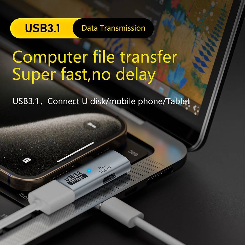 USB-C Male to Type-C + USB3.2 Female 10Gbps PD100W Adapter – Black