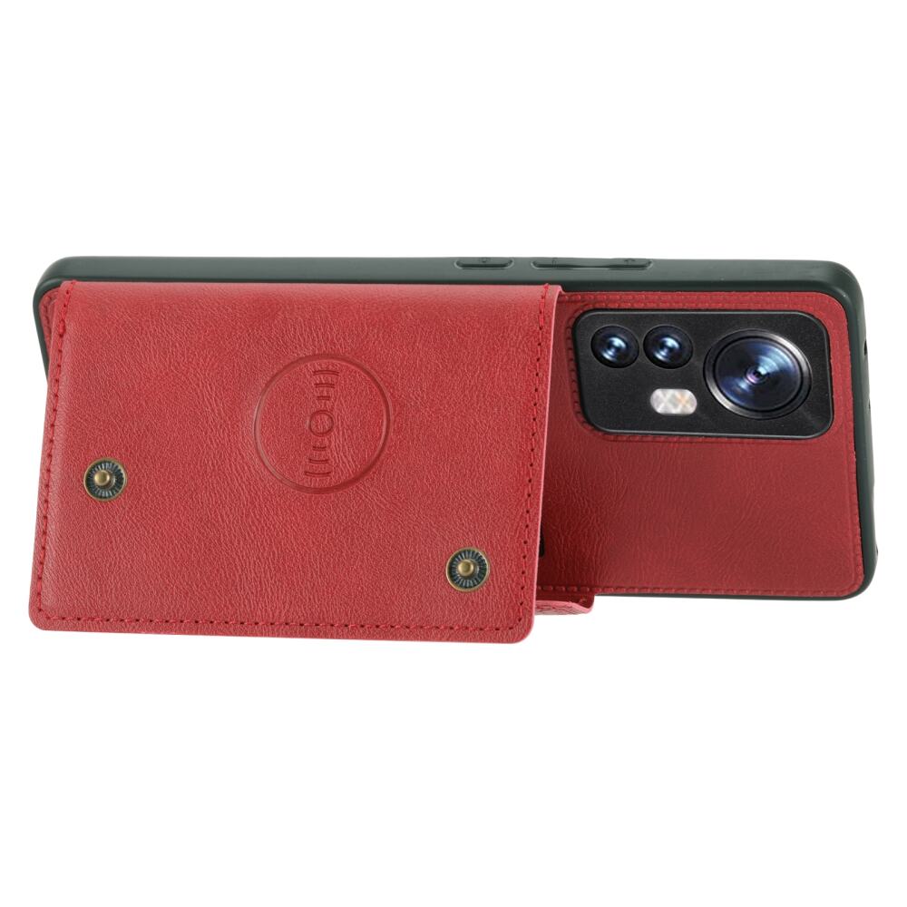 Xiaomi 12 Pro Case PU leather Four Cards Slots - Red