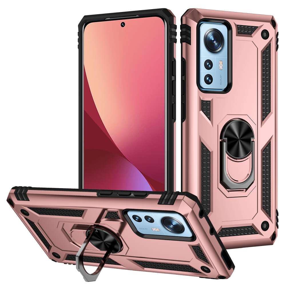 Xiaomi 12 Pro Case Secure Grip Matel Ring Holder - Rose Gold