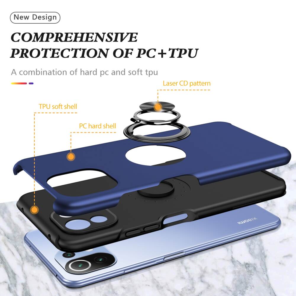 Xiaomi Mi 11 Lite Case Armour Shockproof with Ring Holder - Blue