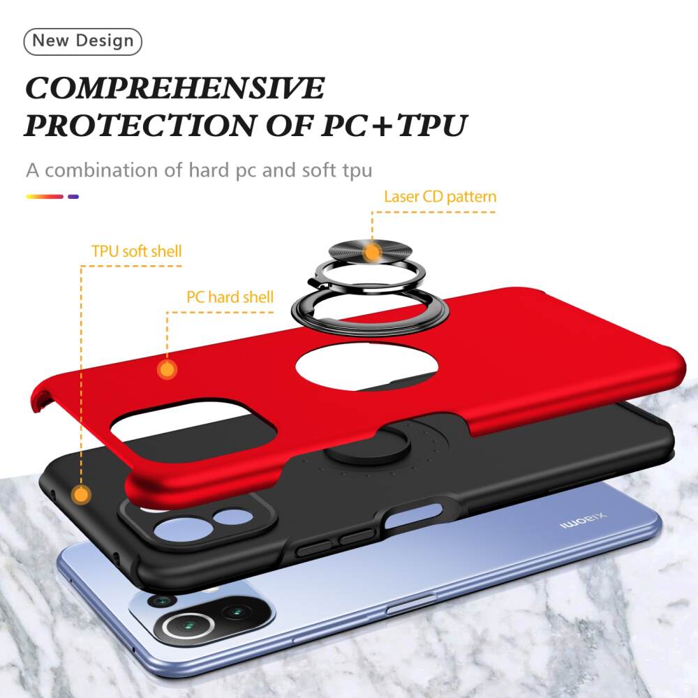 Xiaomi Mi 11 Lite Case Protective Metal Ring Holder - Red