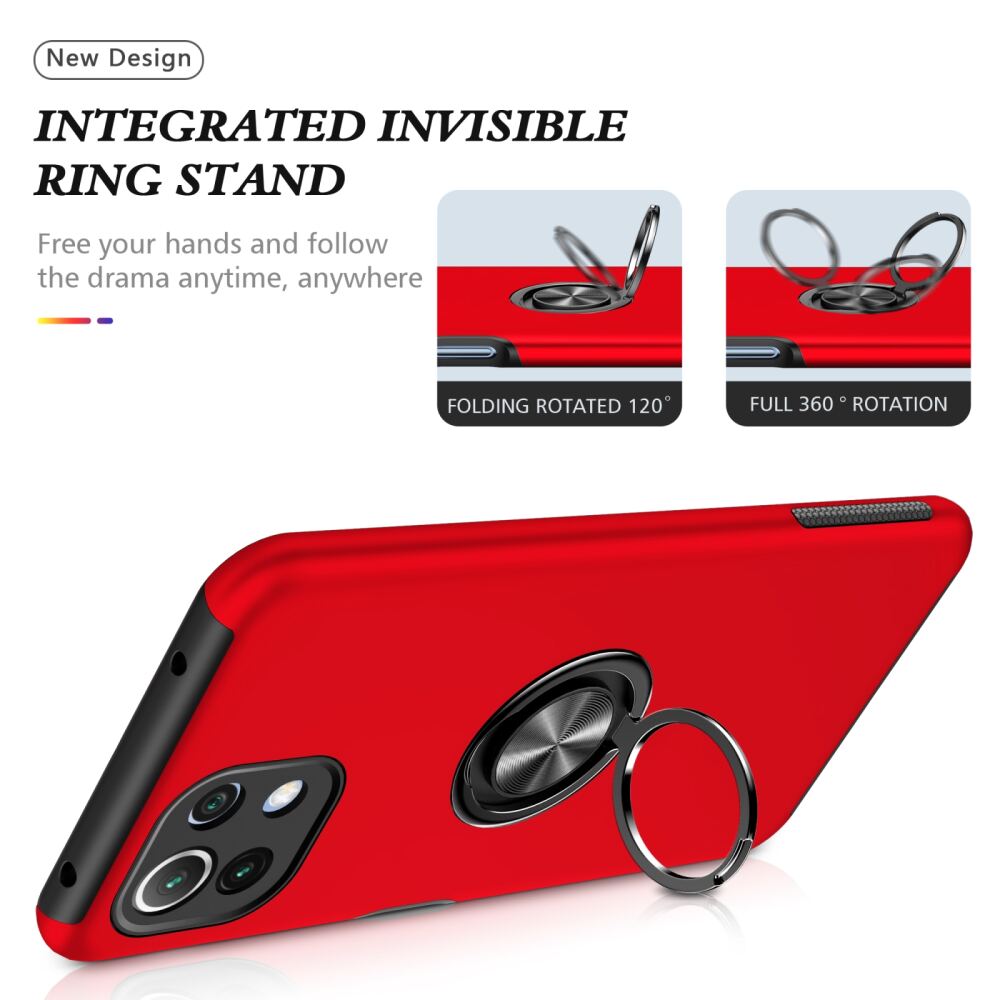 Xiaomi Mi 11 Lite Case Protective Metal Ring Holder - Red
