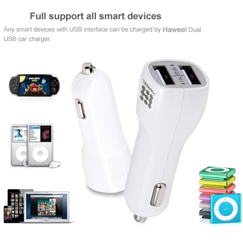 Car Charger HAWEEL Dual USB Port White