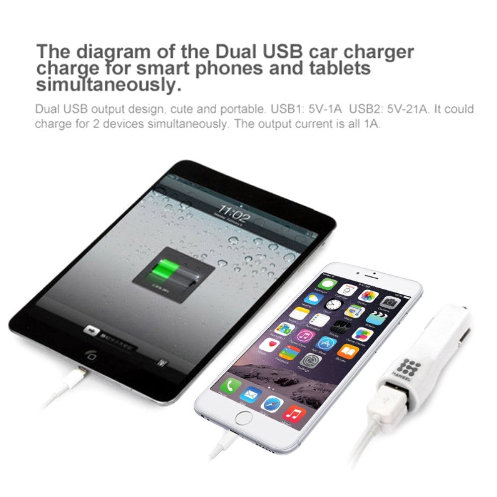 Car Charger HAWEEL Dual USB Port White