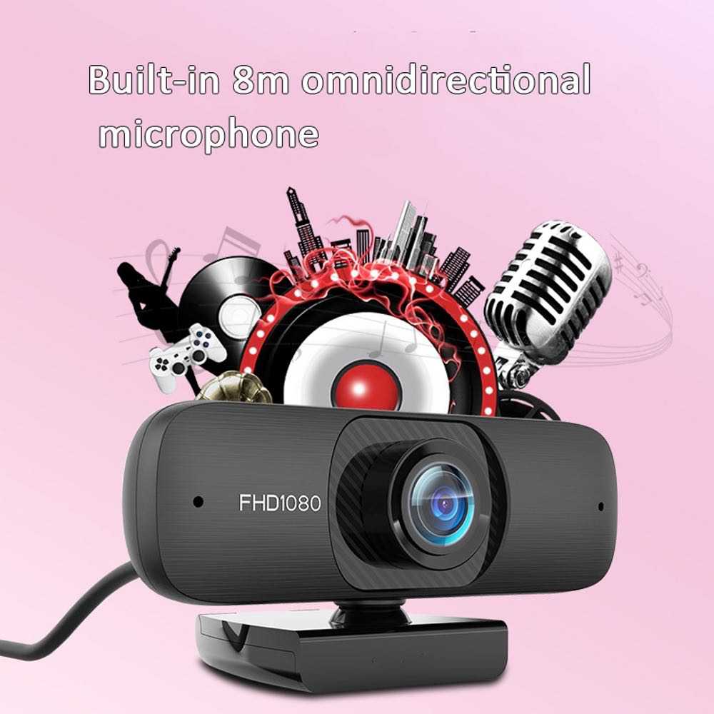Webcam With Microphone HD 1080P High Definition - Black