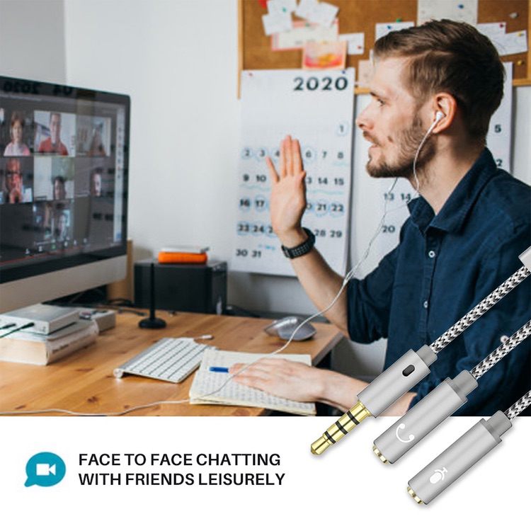 3.5mm Male to Microphone + Audio Female Braided Audio Cable