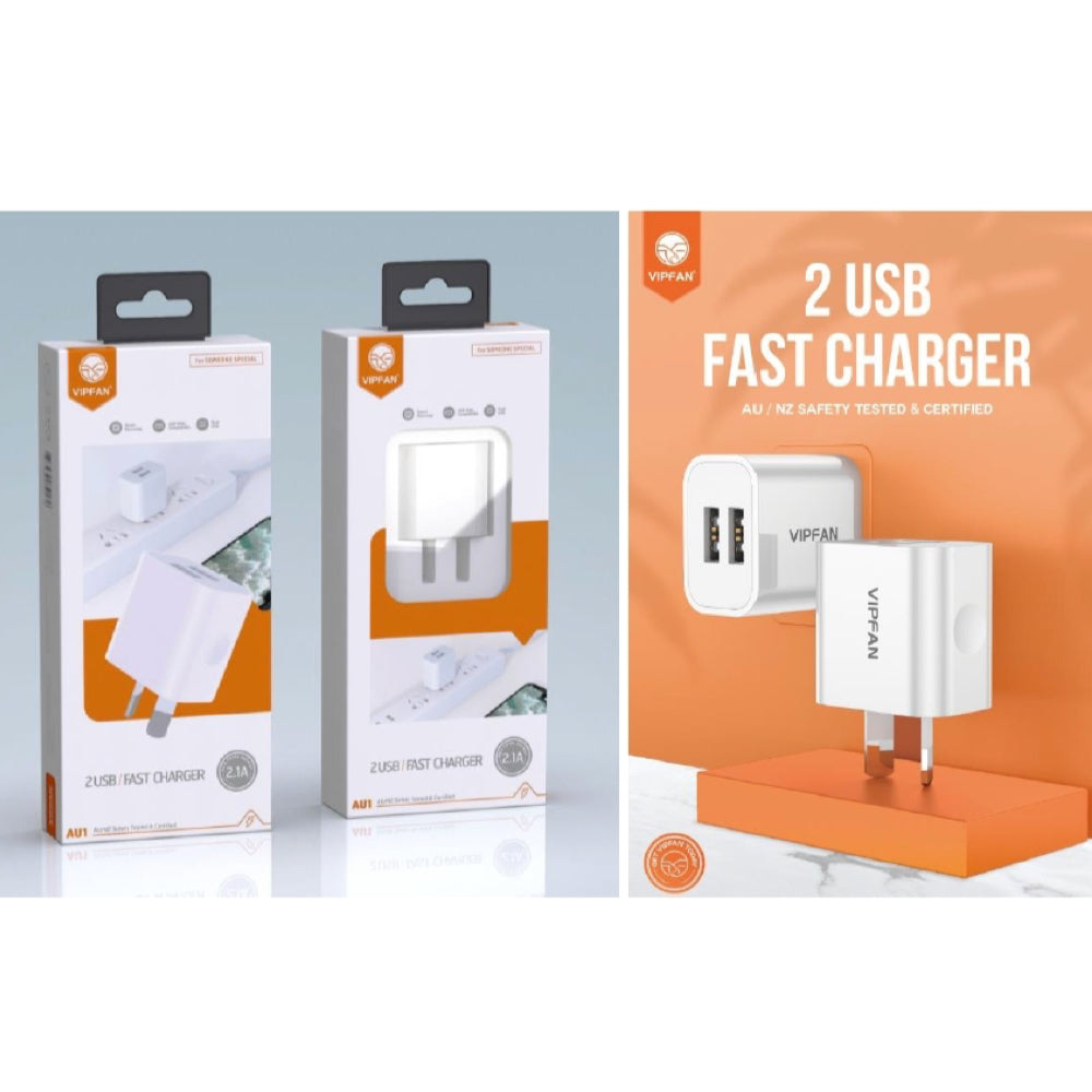 USB Wall Charger VIPFAN AU1 Dual USB 5V DC Universal