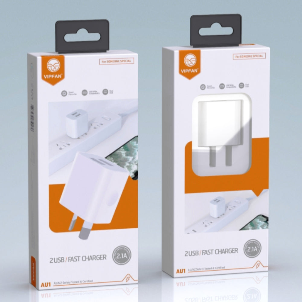 USB Wall Charger VIPFAN AU1 Dual USB 5V DC Universal