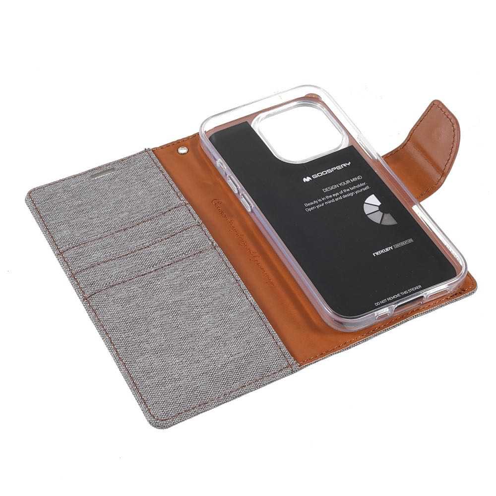 iPhone 13 Pro Max Case MERCURY Canvas Diary PU Leather - Grey