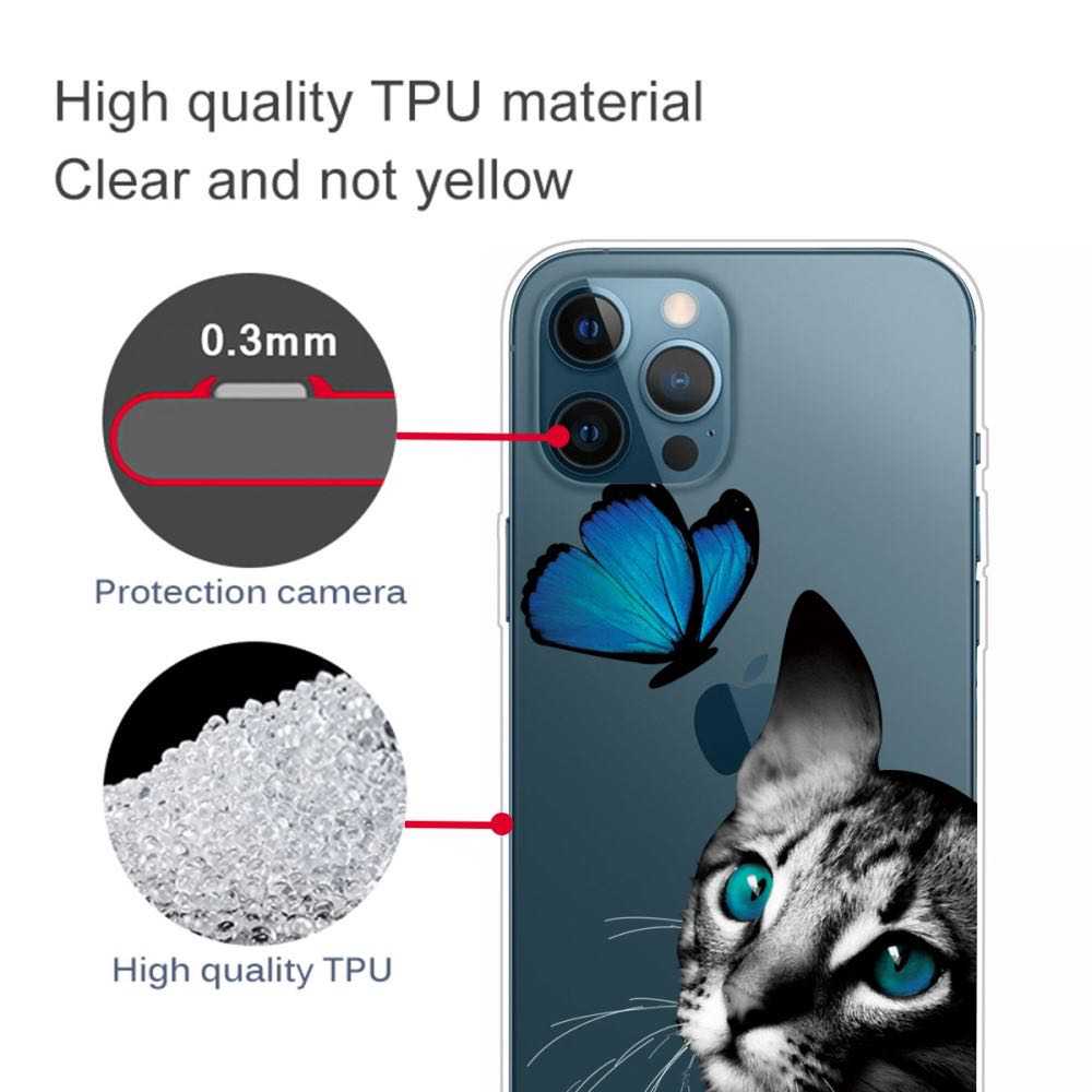 Cat and Butterfly Design Soft TPU iPhone 12/iPhone 12 Pro Case