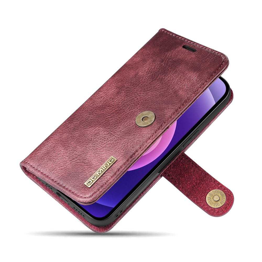 DG.MING Detachable iPhone 13 Mini Secure Wallet Case - Wine Red