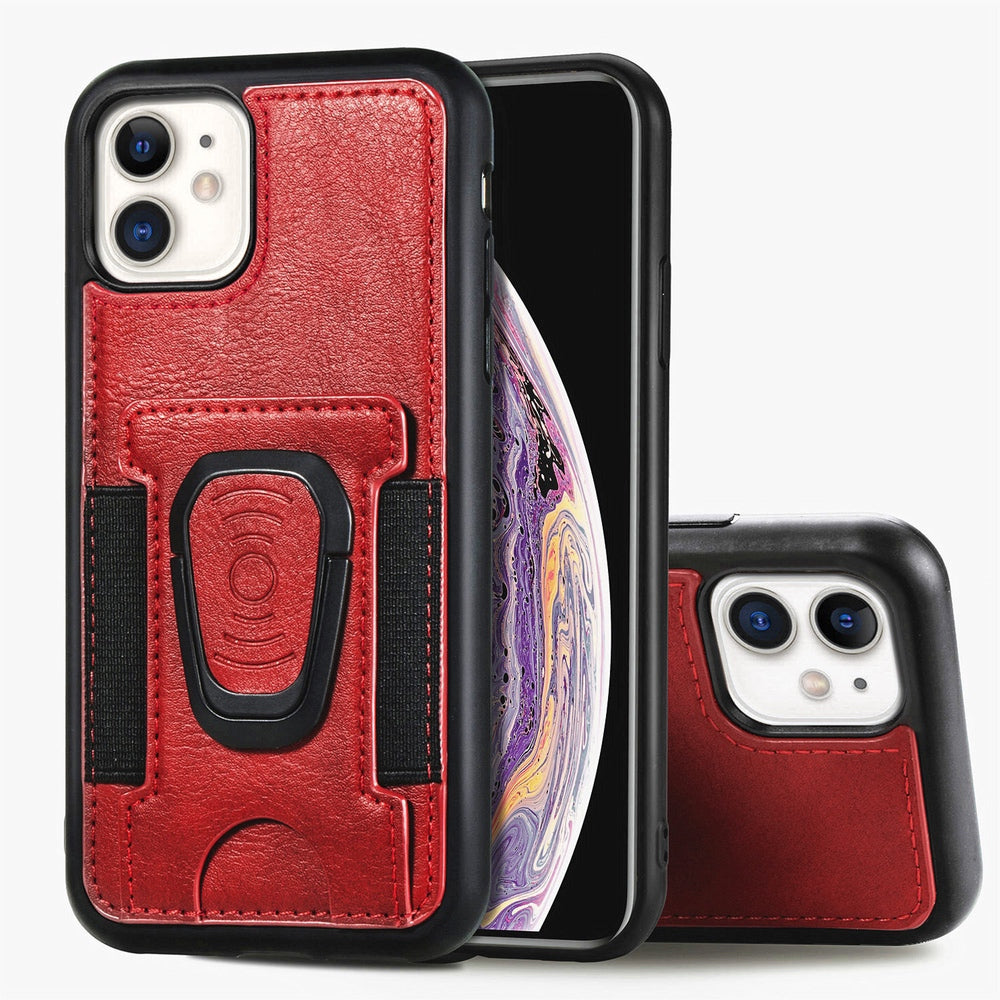 iPhone 12 Pro Max Case With Metal Ring holder and Cardholder - Red