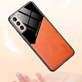 PU Leather + Organic Glass + Silicone with Metal Iron Sheet protective Samsung S21 Plus Case