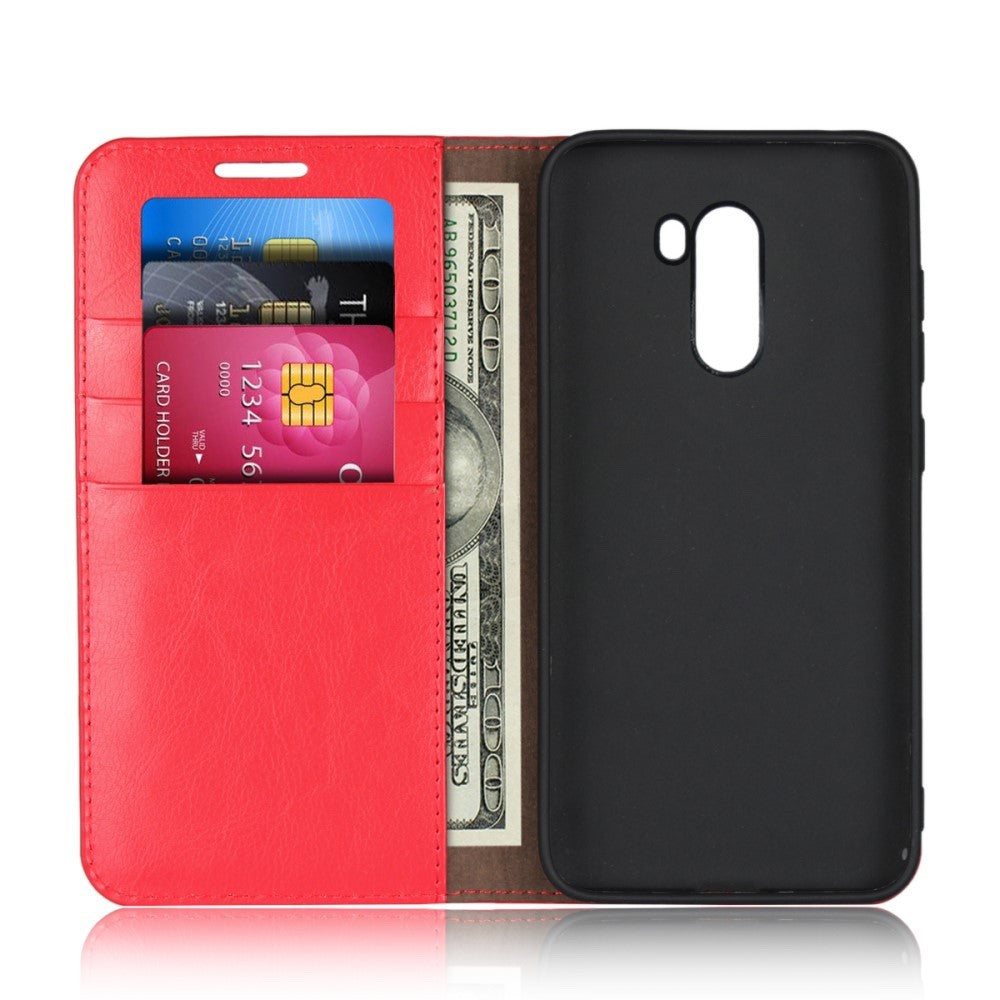 Xiaomi Pocophone F1 Case Genuine Leather Wallet - Red