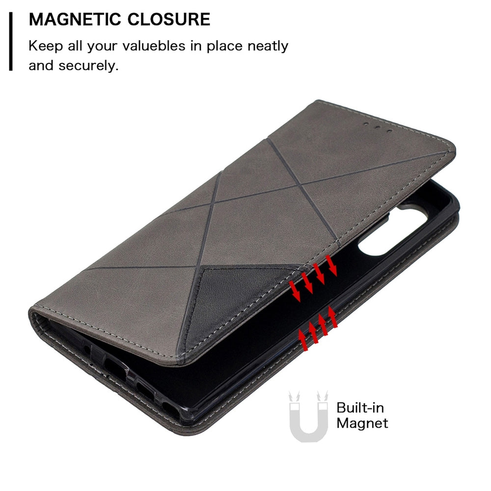 Samsung Galaxy Note 10 Case Rhombus Texture Wallet - Grey