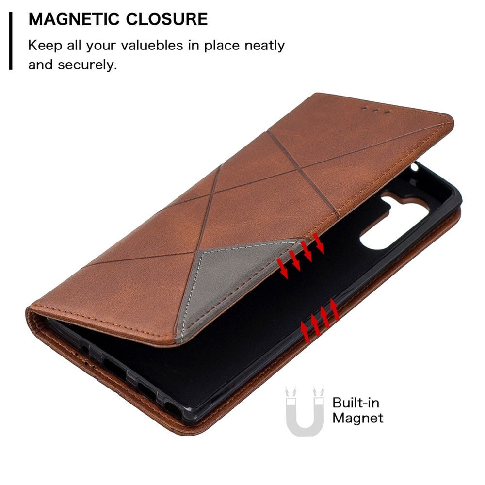 Samsung Galaxy Note 10 Case Rhombus Texture Wallet Case - Brown