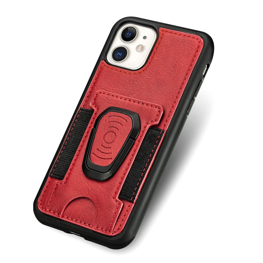 iPhone 12 Pro Max Case With Metal Ring holder and Cardholder - Red