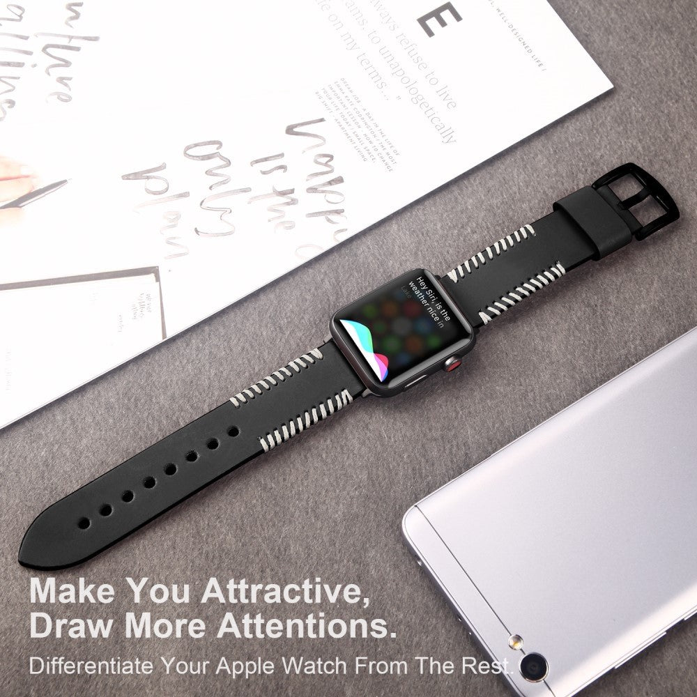Genuine Leather Strap for Apple Watch 41mm / 40mm / 38mm - Black