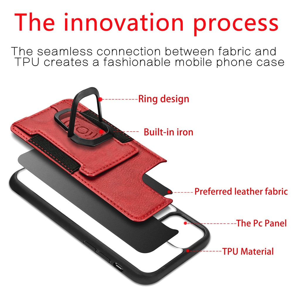 iPhone 12 Pro Max Case With Metal Ring holder and Cardholder - Red