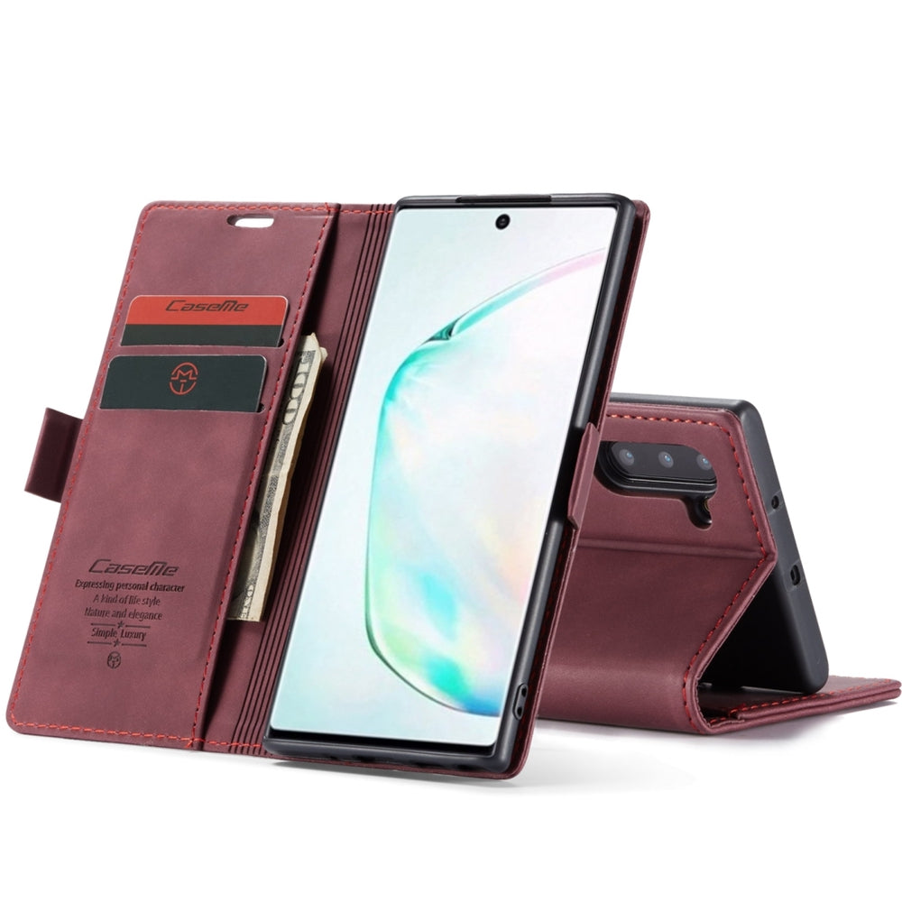 Samsung Galaxy Note 10 Case PU Leather With Card Slots - Wine Red