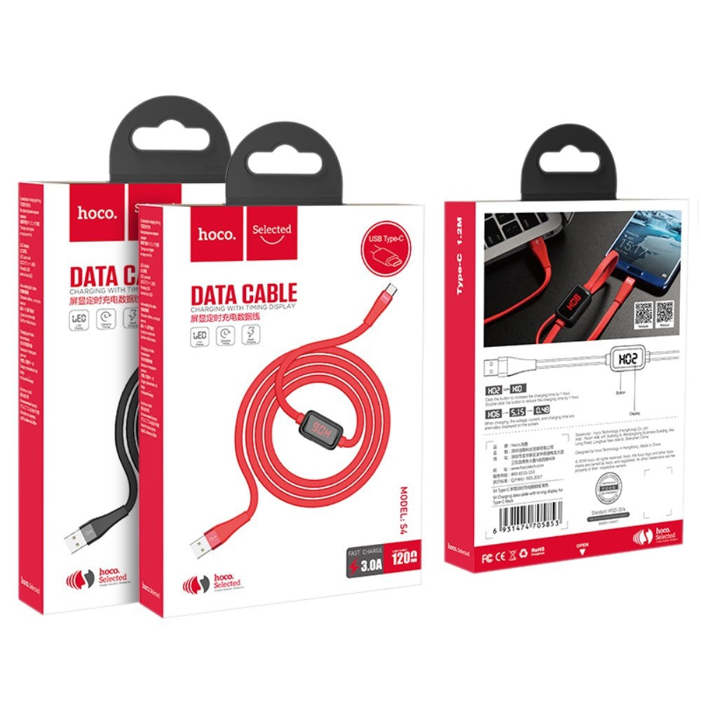HOCO USB C Charger Cable with Timing Display 1.2M - Red