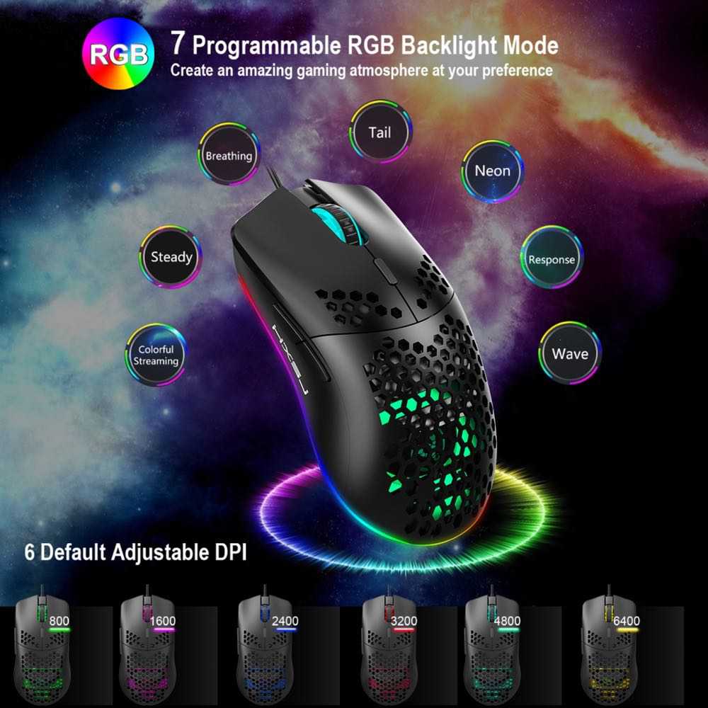 Gaming Mouse Wired 6 Keys RGB Lighting Programmable
