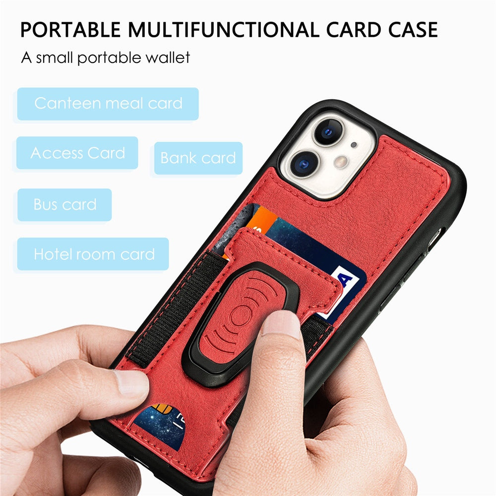 iPhone 12 Pro Max Case With Metal Ring holder and Cardholder - Red