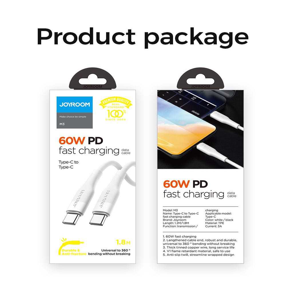 USB C to USB C Cable JOYROOM PD 60W 3A Fast Charging - 1.8M
