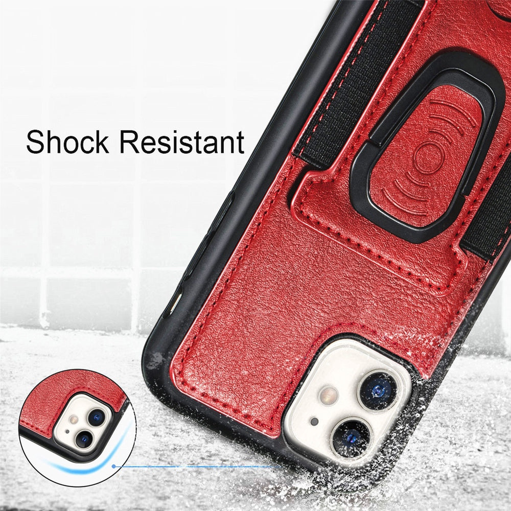 iPhone 12 Pro Max Case With Metal Ring holder and Cardholder - Red